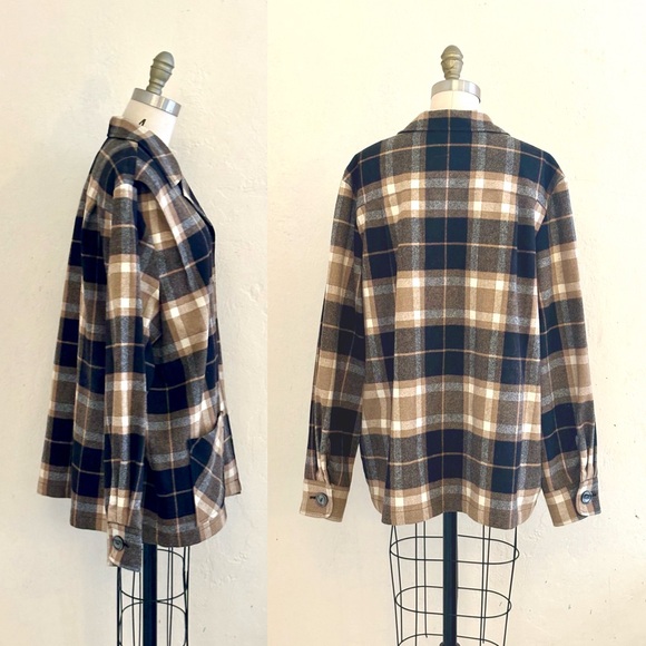 Pendleton shirt jacket plaid virgin wool womens black brown w pockets shacket - Picture 2 of 9